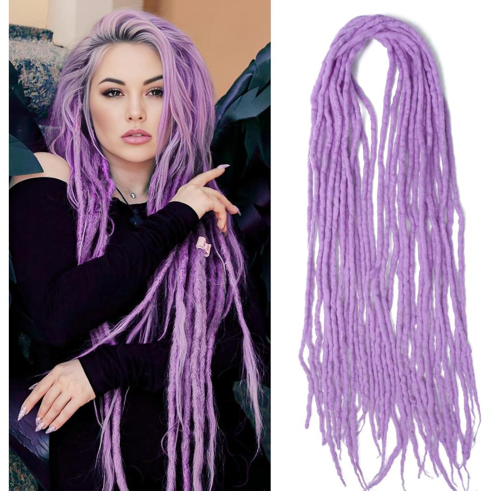 image:imageExtension Dreadlocks22 pouces Double Ended Dreadlocks ExtensionsDreads Tresser15 cheveaux Orange40 Handmade Wool HipHop Reggae Braid In Dreads Dreadlock Extensions For WomenLight Purple18