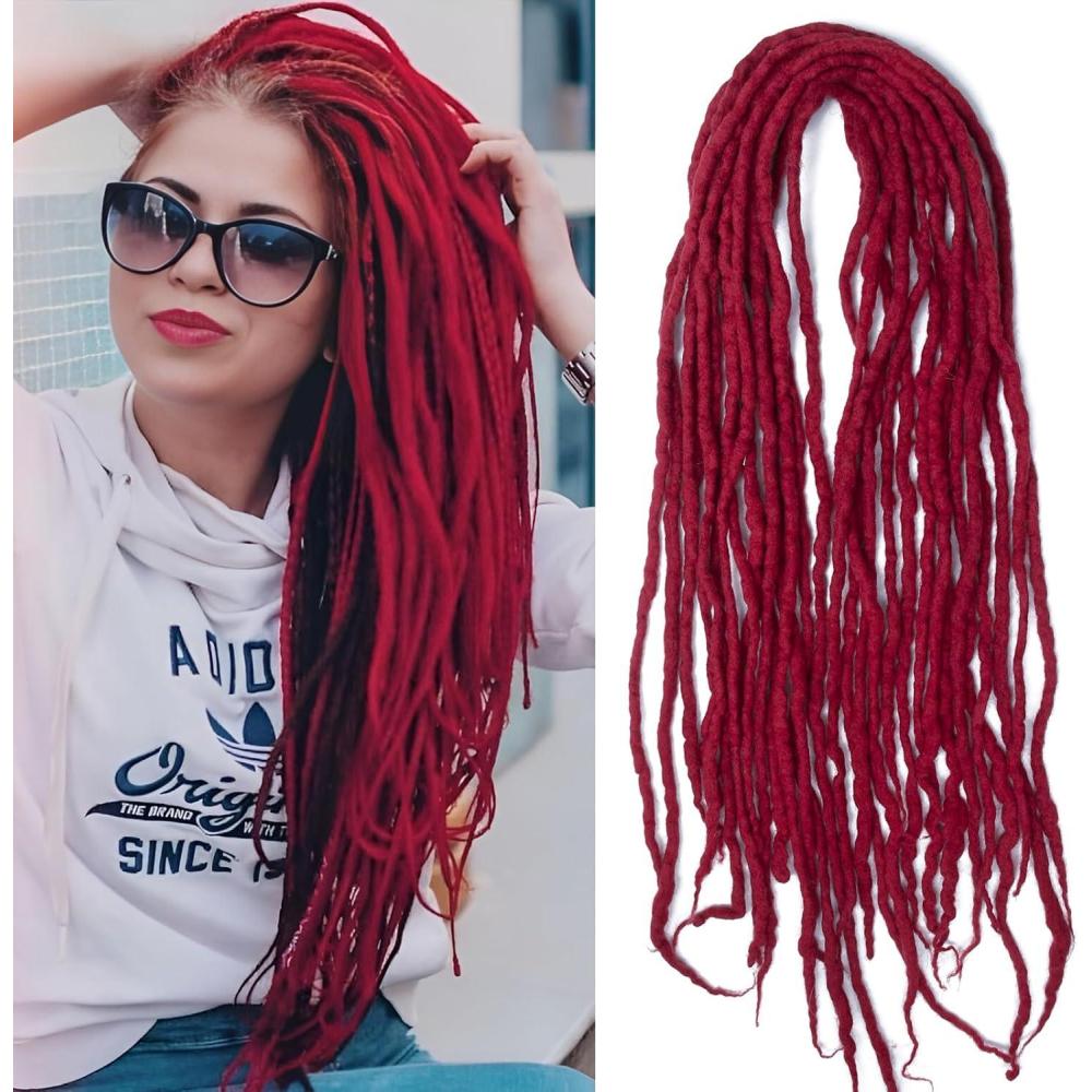 image:imageExtension Dreadlocks22 pouces Double Ended Dreadlocks ExtensionsDreads Tresser15 cheveaux Orange40 Handmade Wool HipHop Reggae Braid In Dreads Dreadlock Extensions For WomenDark Red47