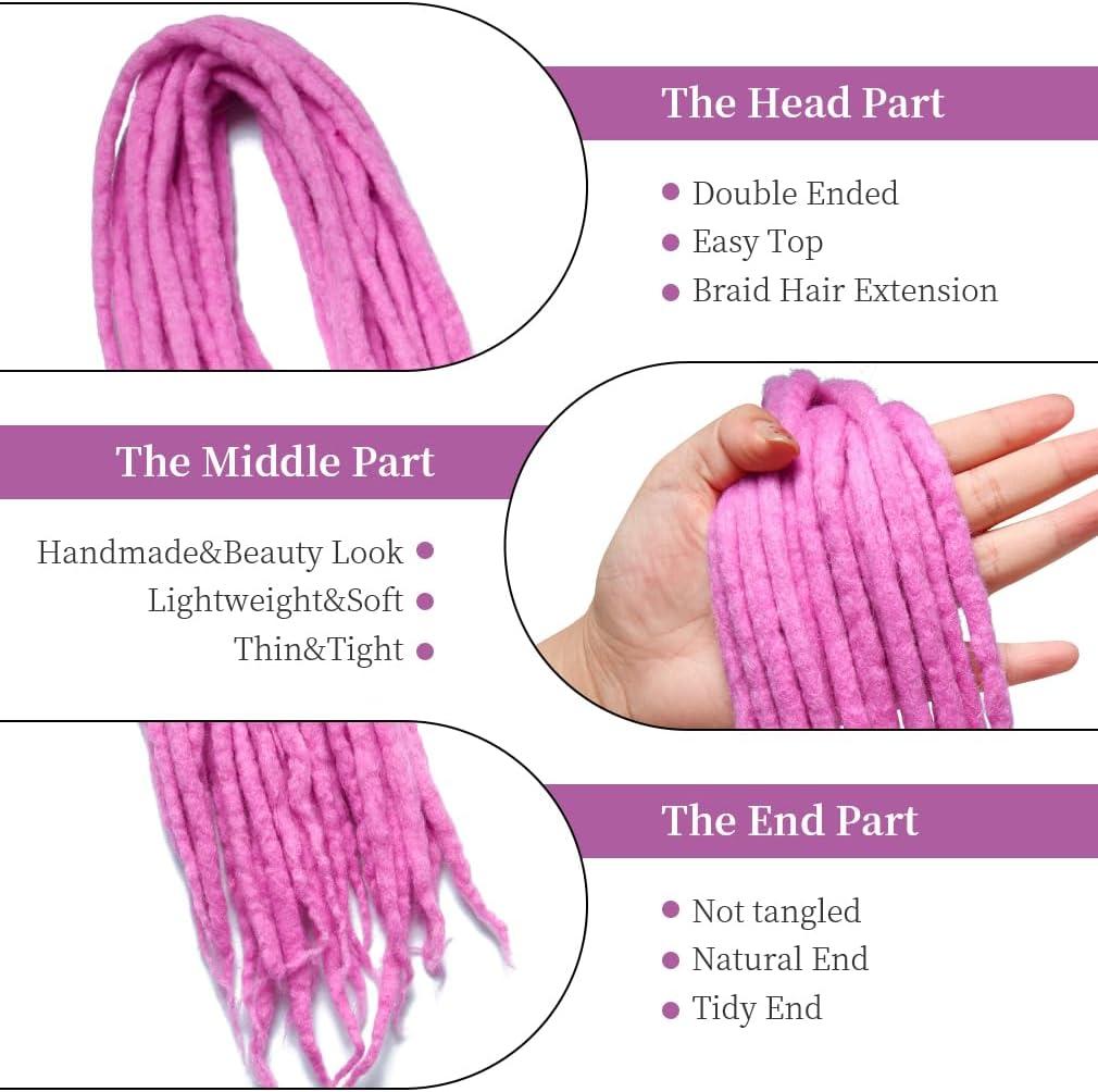 image:image22quot Double Ended Dreadlocks Extensions 15 StrandsPack Dark Red Handmade Wool Dreadlocks HipHop Reggae Braid in DreadsLight Pink