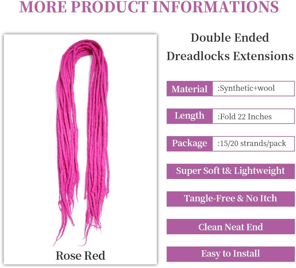 image:image22quot Double Ended Dreadlocks Extensions 15 StrandsPack Dark Red Handmade Wool Dreadlocks HipHop Reggae Braid in DreadsRose Red