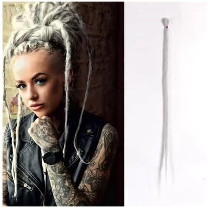 image:imageSant Extensions de dreadlocks faites la main 5 brins de dreadlocks synthtiques 10 cm Faux Twist Cheveux reggae dreadlocks Soin du corps blondGris clair