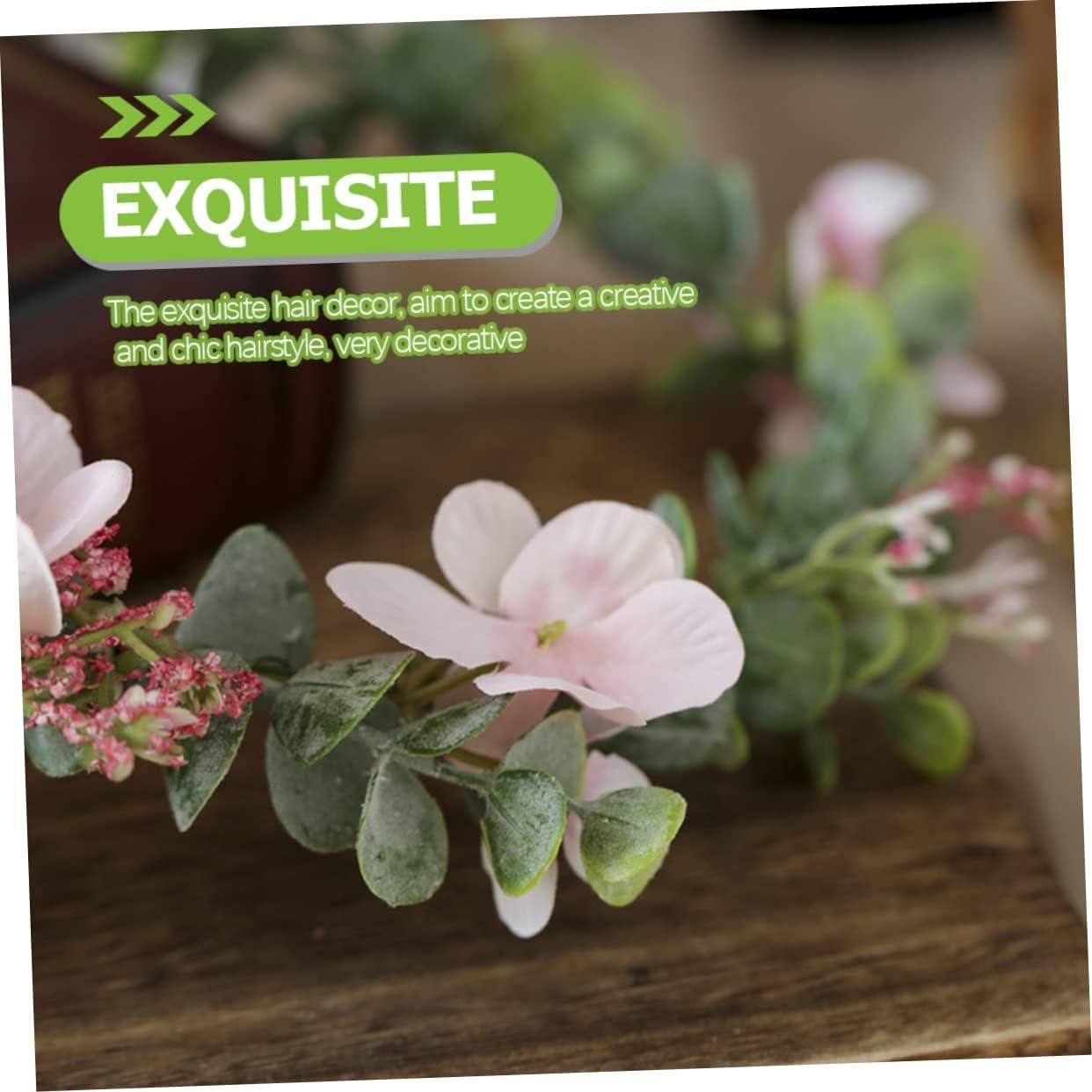 image:imageVeemoon Couronne de Fianailles pour Marie Bandeau Floral lgant Eucalyptus Blanc Accessoire de Cheveux Dcoratif pour Crmonie de Mariage et vnements SpciauxRose