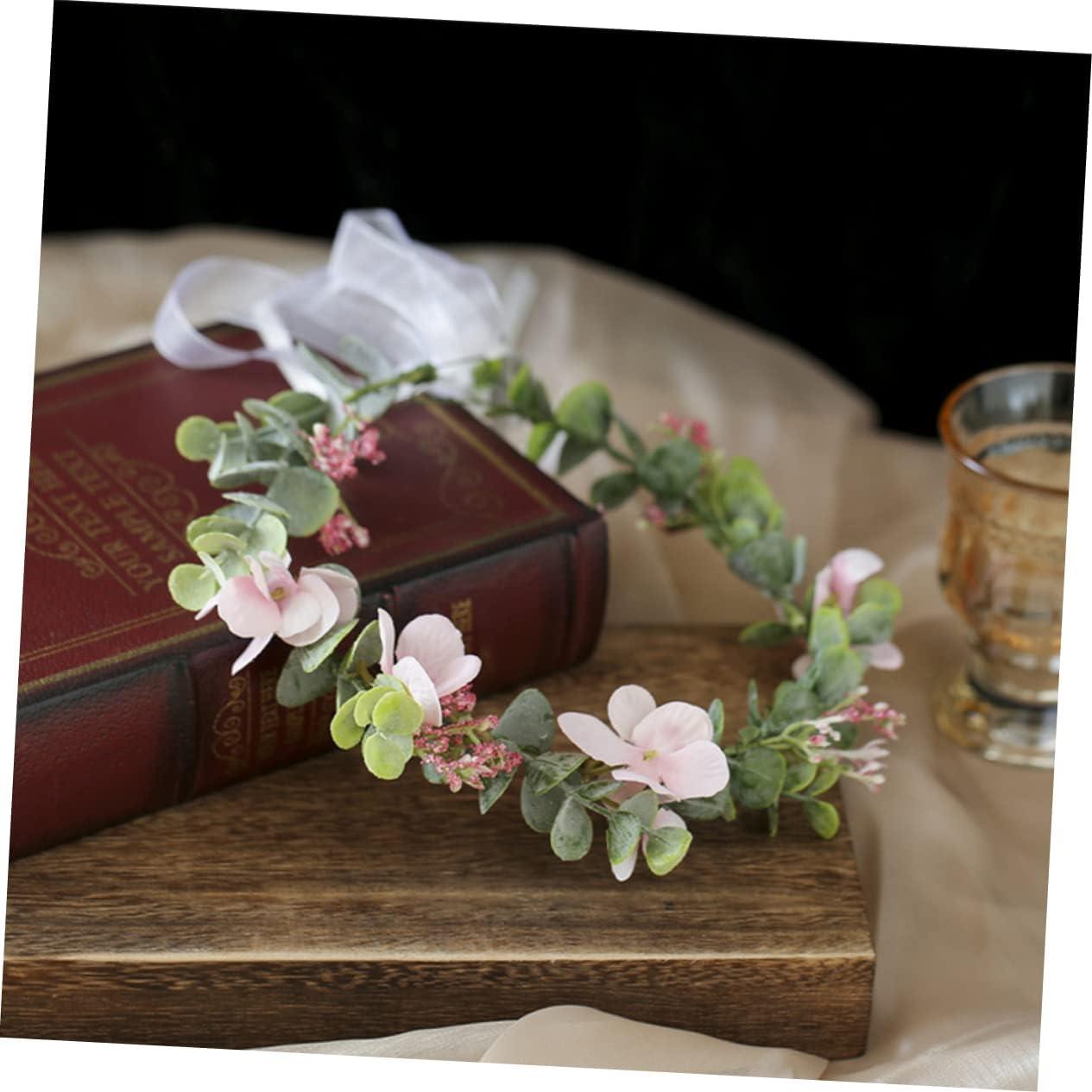 image:imageVeemoon Couronne de Fianailles pour Marie Bandeau Floral lgant Eucalyptus Blanc Accessoire de Cheveux Dcoratif pour Crmonie de Mariage et vnements SpciauxRose