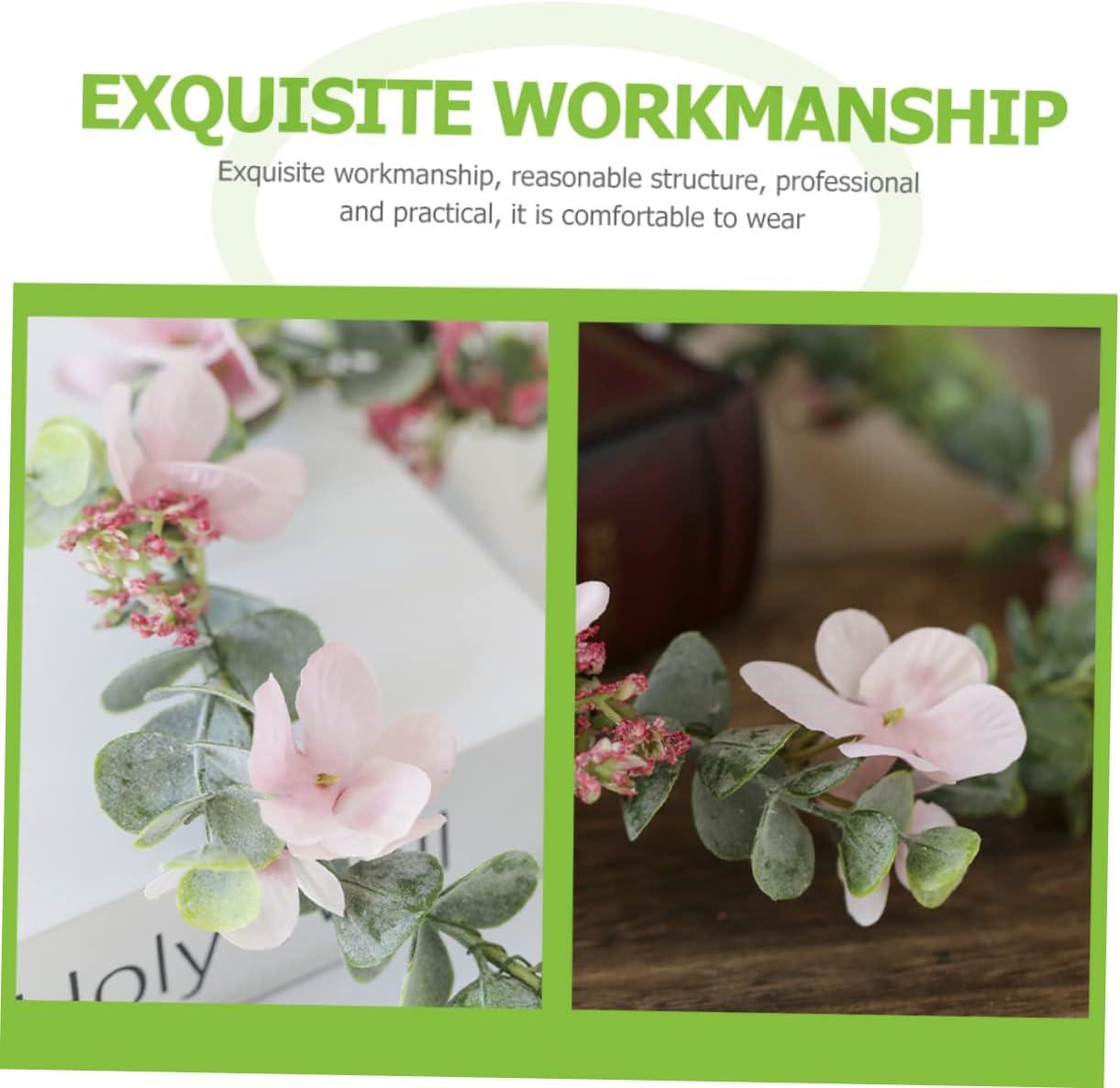 image:imageVeemoon Couronne de Fianailles pour Marie Bandeau Floral lgant Eucalyptus Blanc Accessoire de Cheveux Dcoratif pour Crmonie de Mariage et vnements SpciauxRose