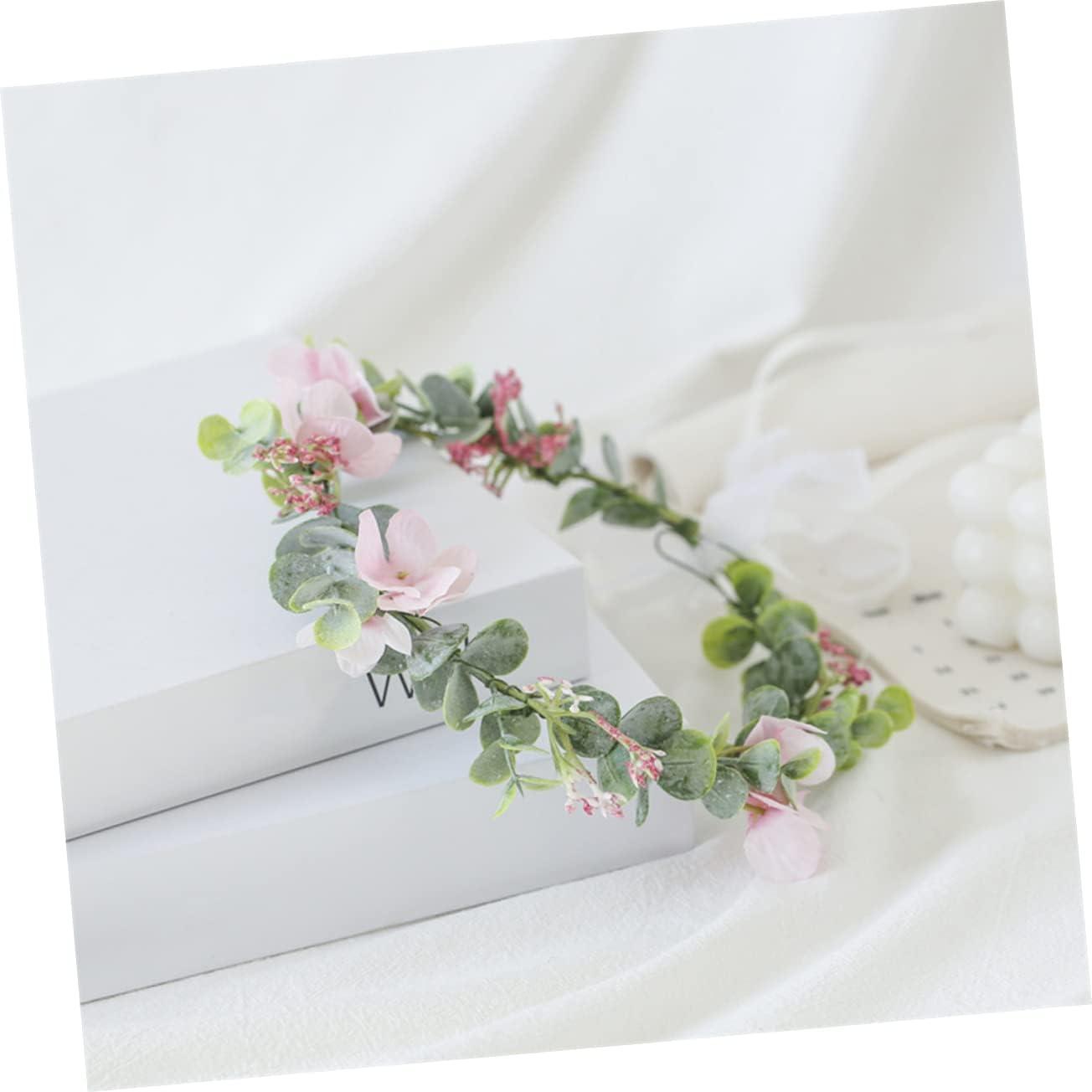 image:imageVeemoon Couronne de Fianailles pour Marie Bandeau Floral lgant Eucalyptus Blanc Accessoire de Cheveux Dcoratif pour Crmonie de Mariage et vnements SpciauxRose