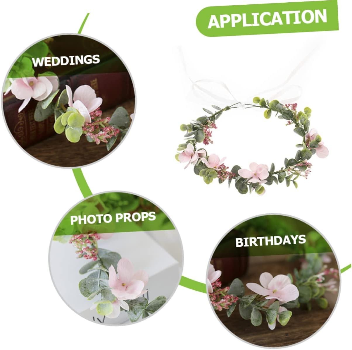 image:imageVeemoon Couronne de Fianailles pour Marie Bandeau Floral lgant Eucalyptus Blanc Accessoire de Cheveux Dcoratif pour Crmonie de Mariage et vnements SpciauxRose