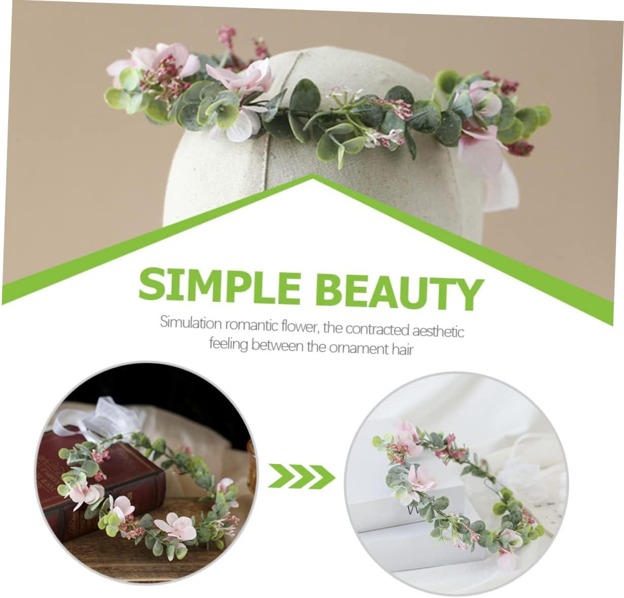 image:imageVeemoon Couronne de Fianailles pour Marie Bandeau Floral lgant Eucalyptus Blanc Accessoire de Cheveux Dcoratif pour Crmonie de Mariage et vnements SpciauxRose
