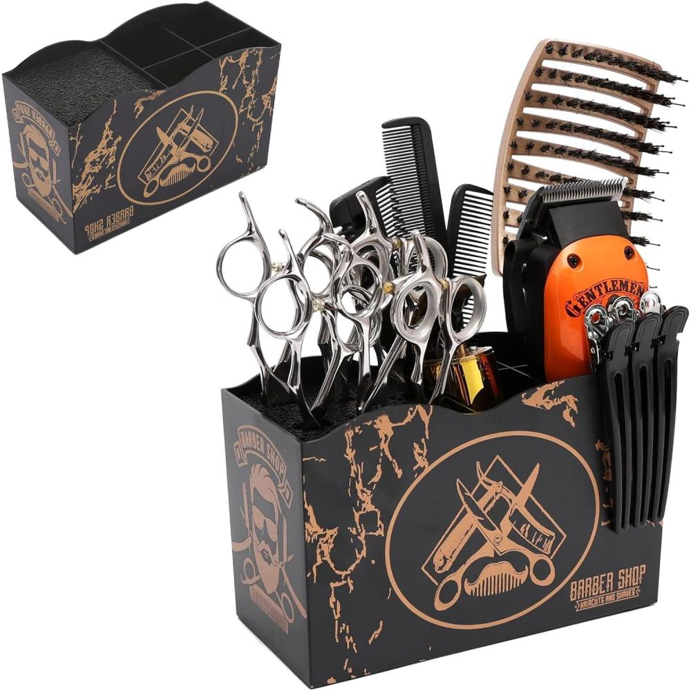 image:imagePorte Ciseaux Professionnel Bote Porte Ciseaux de Barbier Support de Cisaillement de Salon pour Peignes de Coiffure Brosses Organisateur de PorteCiseaux de Salon de CoiffureNoir