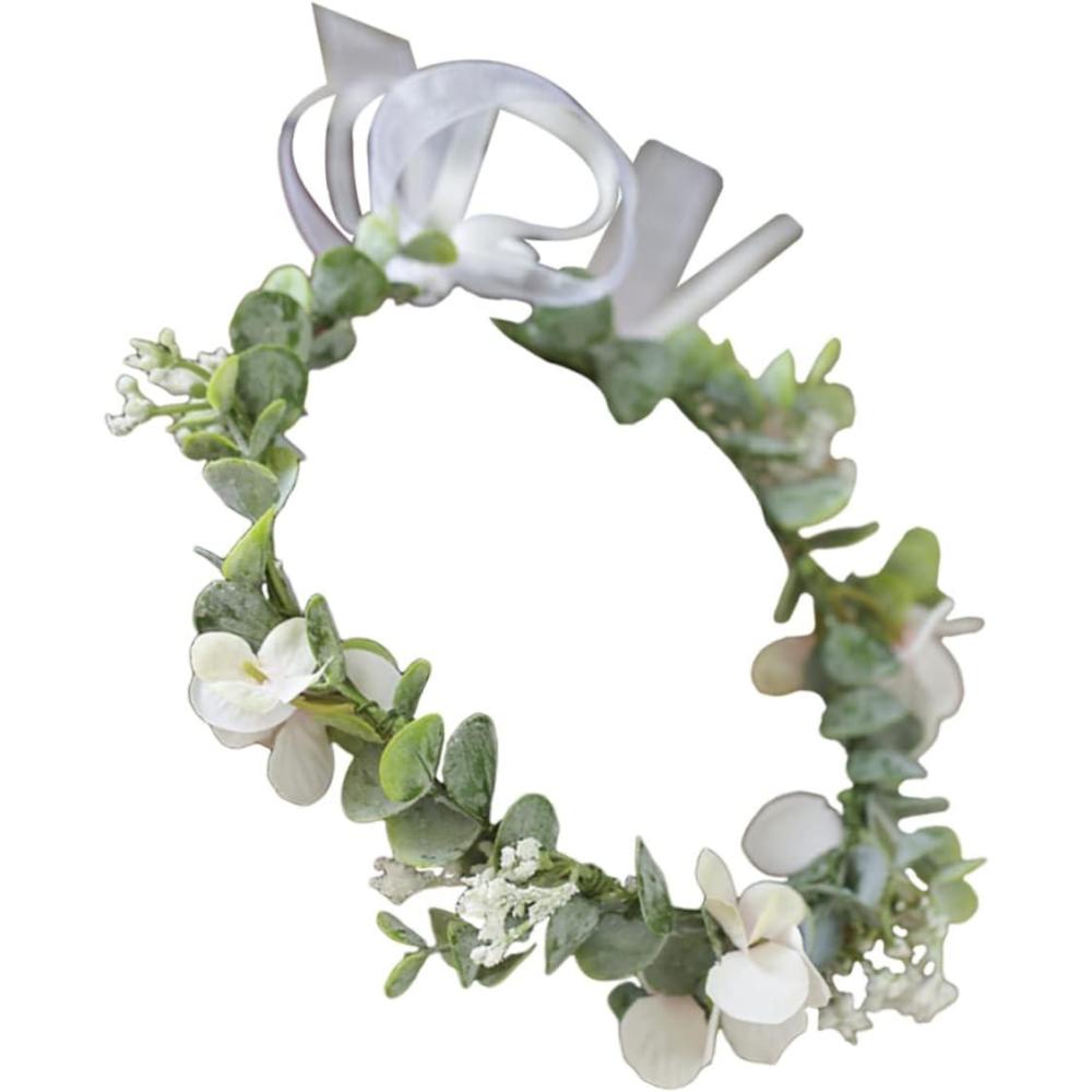 image:imageVeemoon Couronne de Fianailles pour Marie Bandeau Floral lgant Eucalyptus Blanc Accessoire de Cheveux Dcoratif pour Crmonie de Mariage et vnements SpciauxBlanc