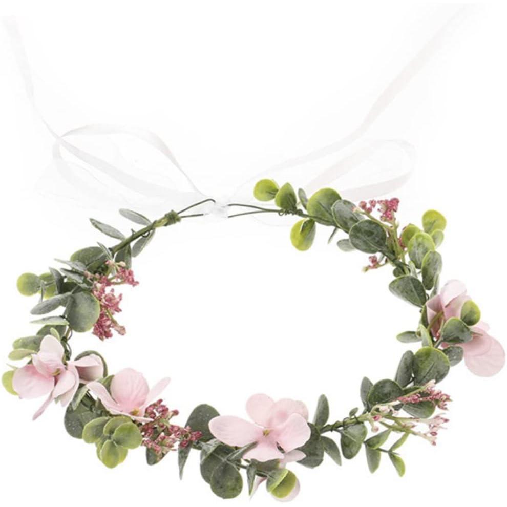 image:imageVeemoon Couronne de Fianailles pour Marie Bandeau Floral lgant Eucalyptus Blanc Accessoire de Cheveux Dcoratif pour Crmonie de Mariage et vnements SpciauxRose