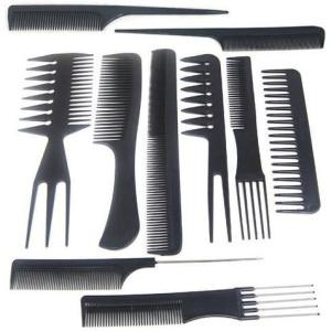 10 Pièces Peignes kit de Coiffure, Peigne Professionnel Coiffure pour Salon Coiffure Barbe Cheveux – Noir
