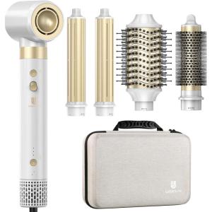 [Double Tension] Airstyler 7 en 1, Sèche Cheveux avec Brosse Soufflante, Fer à Friser Auto, Lisseur Air, Brosse Cheveux Bouclés, pour un coiffage polyvalent(6 en 1 Blanc)