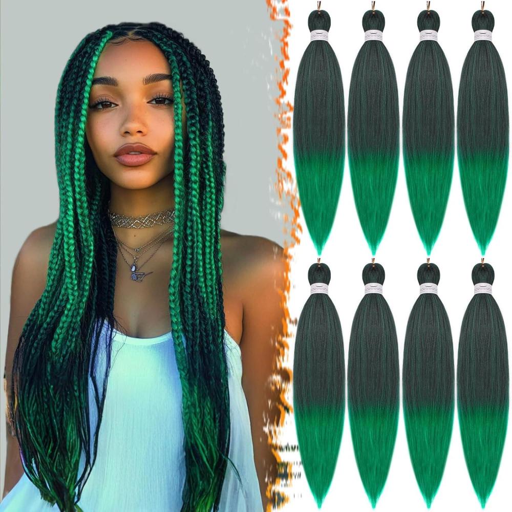 image:imageBARSDAR Cheveux Tresss Prtirs 66cm 8 Packs Longue Ombre Braiding Hair pour Tresses Africaine Rglage Deau Chaude Synthtique Yaki Texture Crochet Extensions de Cheveux T1B3027T1BVert Noir Ombre Vert