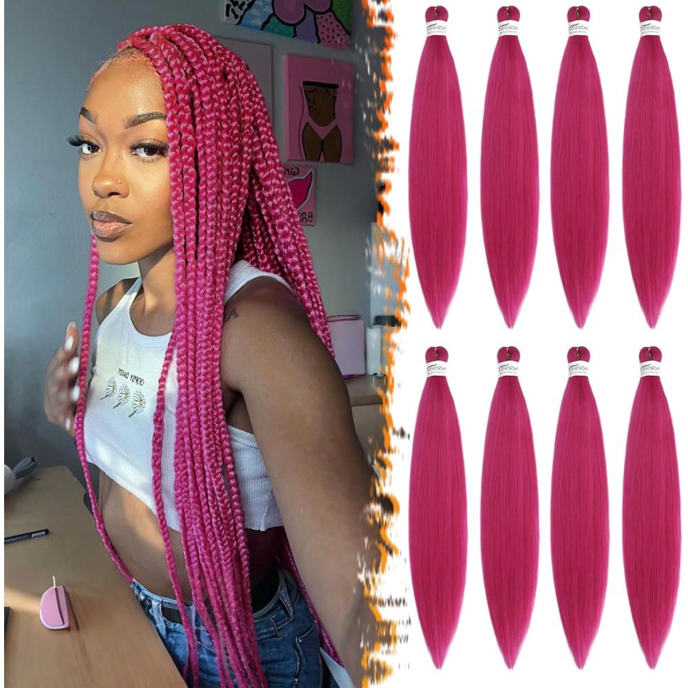 image:imageBARSDAR Cheveux Tresss Prtirs 66cm 8 Packs Longue Ombre Braiding Hair pour Tresses Africaine Rglage Deau Chaude Synthtique Yaki Texture Crochet Extensions de Cheveux T1B3027Hot Rose