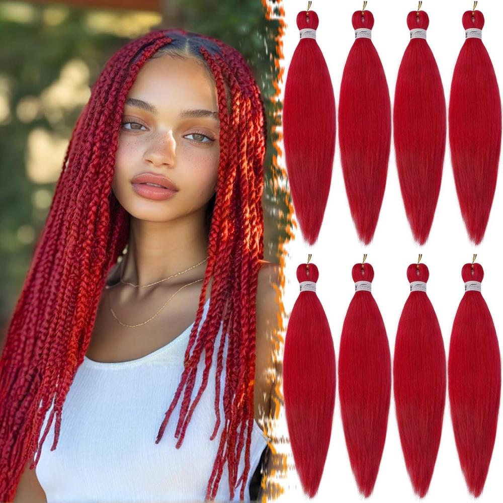 image:imageBARSDAR Cheveux Tresss Prtirs 66cm 8 Packs Longue Ombre Braiding Hair pour Tresses Africaine Rglage Deau Chaude Synthtique Yaki Texture Crochet Extensions de Cheveux T1B3027Rouge