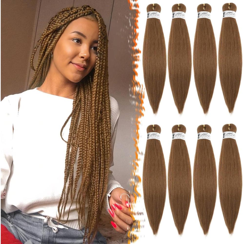 image:imageBARSDAR Cheveux Tresss Prtirs 66cm 8 Packs Longue Ombre Braiding Hair pour Tresses Africaine Rglage Deau Chaude Synthtique Yaki Texture Crochet Extensions de Cheveux T1B302730 Clair Auburn