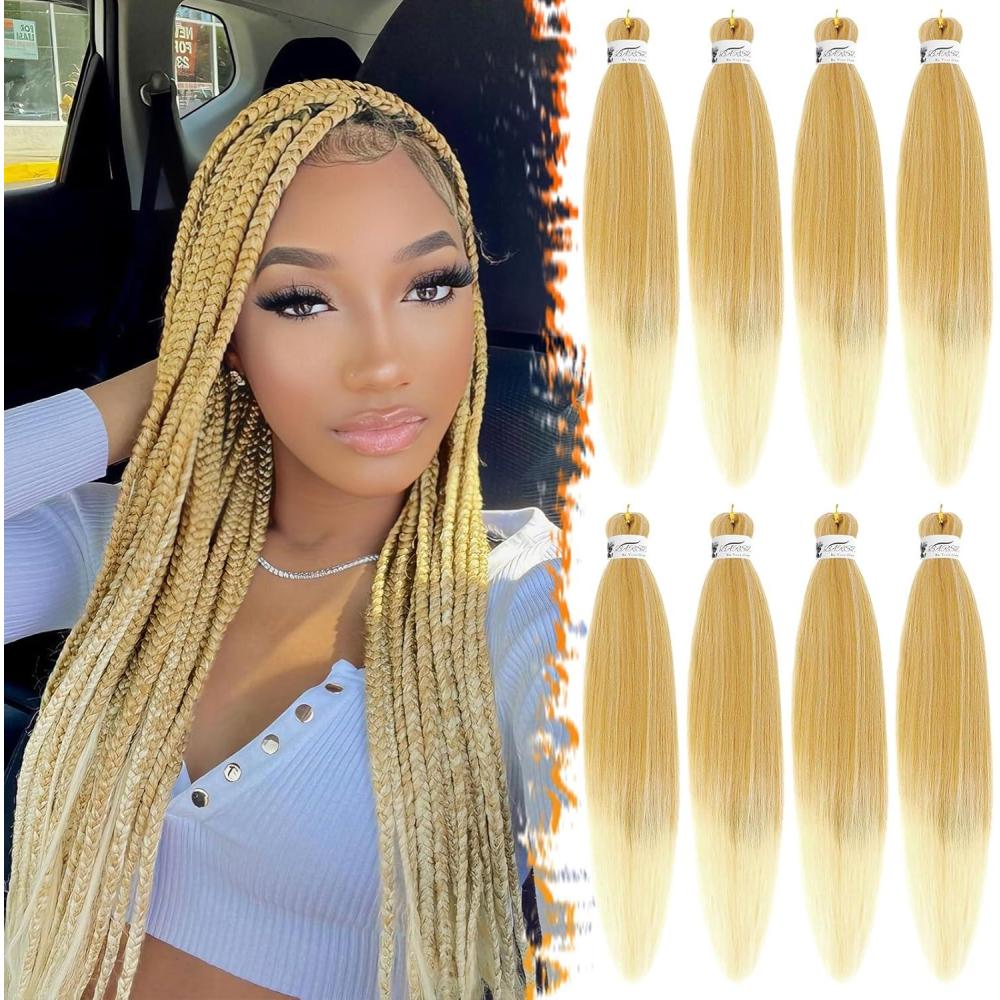 image:imageBARSDAR Cheveux Tresss Prtirs 66cm 8 Packs Longue Ombre Braiding Hair pour Tresses Africaine Rglage Deau Chaude Synthtique Yaki Texture Crochet Extensions de Cheveux T1B3027T27613 Ombre Blond