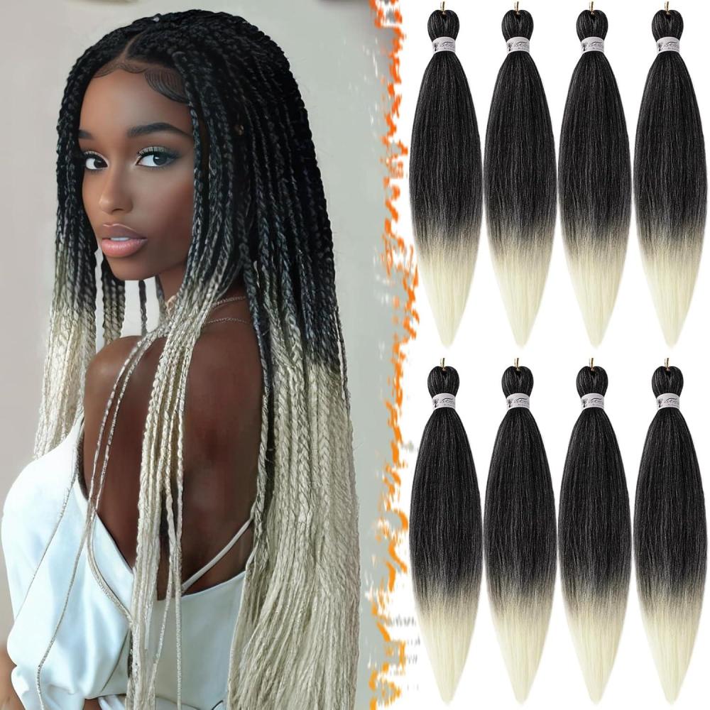 image:imageBARSDAR Cheveux Tresss Prtirs 66cm 8 Packs Longue Ombre Braiding Hair pour Tresses Africaine Rglage Deau Chaude Synthtique Yaki Texture Crochet Extensions de Cheveux T1B3027T1B613 Noir Ombre Blond