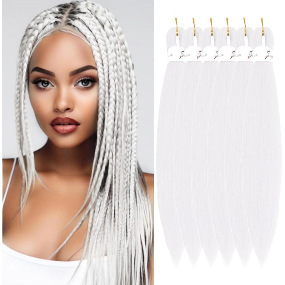 image:imagePre Stretched Braiding Hair Crochet Braids Natural Hair Rajout Cheveux Tresses Flechthaar vorgedehnt Ombr vorgedehnt Flechthaar zum Hkeln gedrehte Zpfe 762 cm 8 Packungen 1BWhite