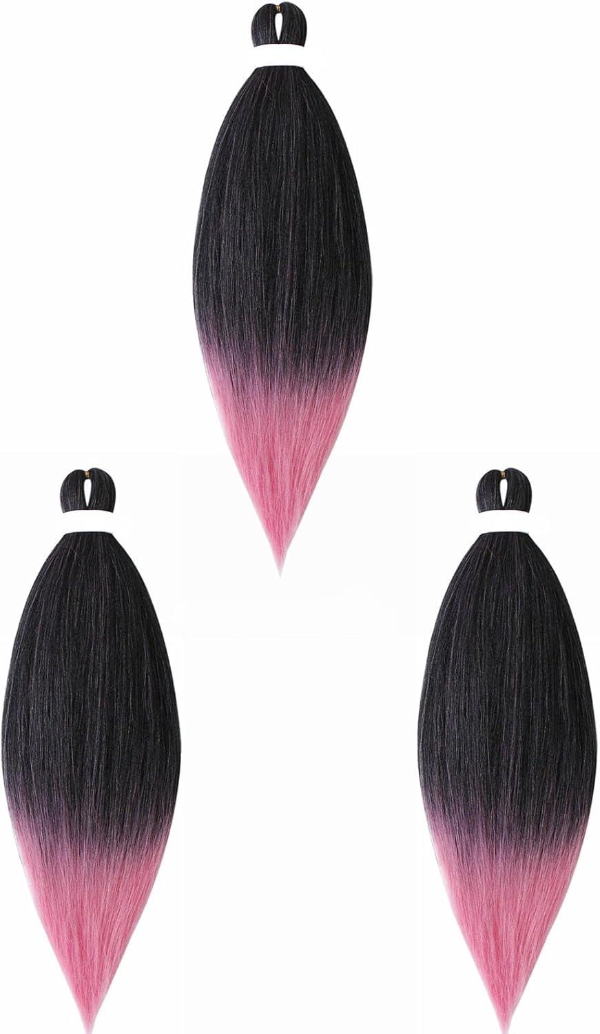 image:imageRajout Cheveux Tresse Prtir Tressage Cheveux Texture Yaki Easy Braids Extensions de Cheveux Tresss 1 Paquet Synthtiques Ombre Meches de Cheveux pour Tresses Africaine NoirampampGrisNoirRose