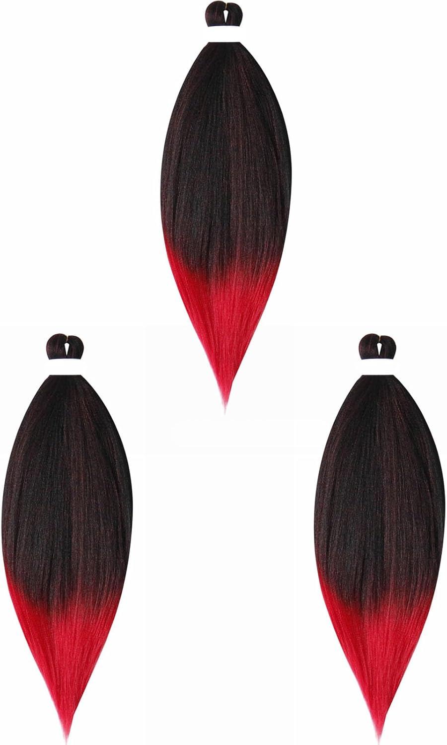 image:imageRajout Cheveux Tresse Prtir Tressage Cheveux Texture Yaki Easy Braids Extensions de Cheveux Tresss 1 Paquet Synthtiques Ombre Meches de Cheveux pour Tresses Africaine NoirampampGrisNoirRouge