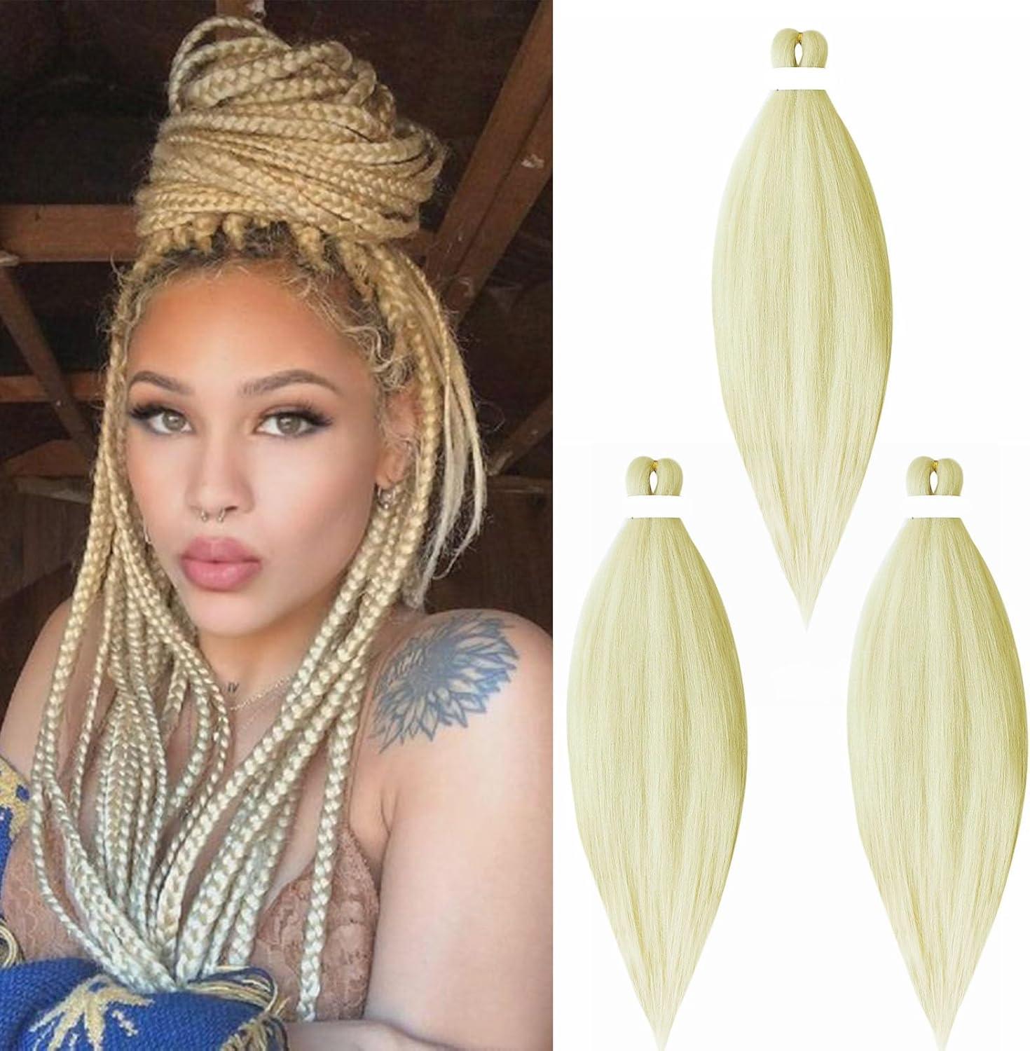 image:imageRajout Cheveux Tresse Prtir Tressage Cheveux Texture Yaki Easy Braids Extensions de Cheveux Tresss 1 Paquet Synthtiques Ombre Meches de Cheveux pour Tresses Africaine NoirampampGrisBleach Blonde