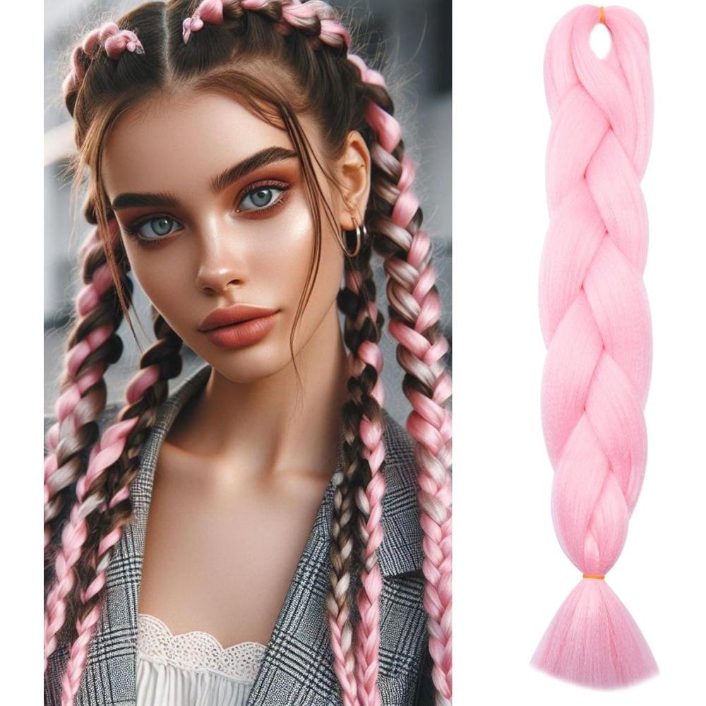 image:image3 Pices Mche Tresse Africaine Kanekalon Hair Braid 300G100gpice Extension Cheveux Tresse Synthtique Braiding Hair Extension 24 Pouces Blond Trs ClairRose