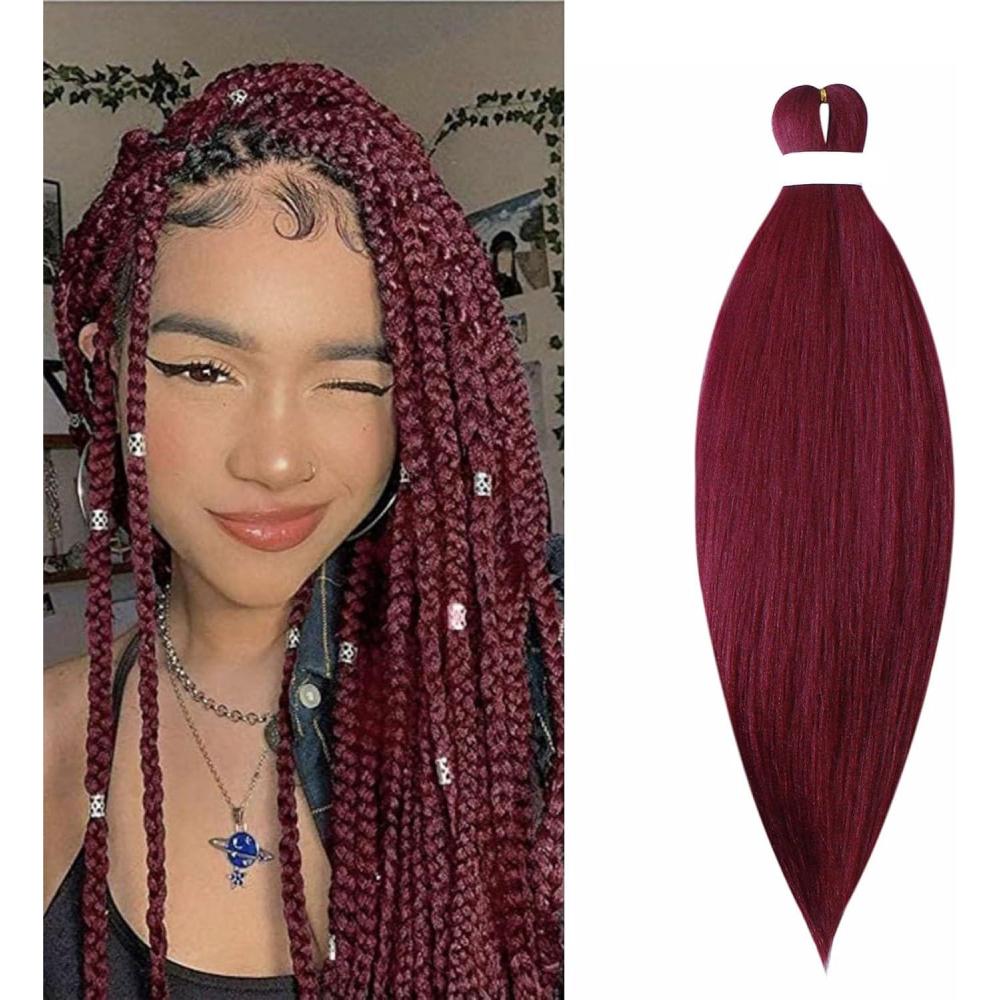 image:imageRajout Cheveux Tresse Prtir Tressage Cheveux Texture Yaki Easy Braids Extensions de Cheveux Tresss 1 Paquet Synthtiques Ombre Meches de Cheveux pour Tresses Africaine NoirampampGrisVin rouge
