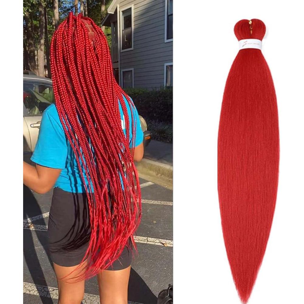 image:imageRajout Cheveux Tresse Prtir Tressage Cheveux Texture Yaki Easy Braids Extensions de Cheveux Tresss 1 Paquet Synthtiques Ombre Meches de Cheveux pour Tresses Africaine NoirampampGrisRouge