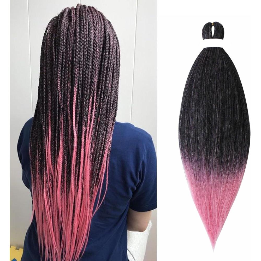 image:imageRajout Cheveux Tresse Prtir Tressage Cheveux Texture Yaki Easy Braids Extensions de Cheveux Tresss 1 Paquet Synthtiques Ombre Meches de Cheveux pour Tresses Africaine NoirampampGrisNoirRose