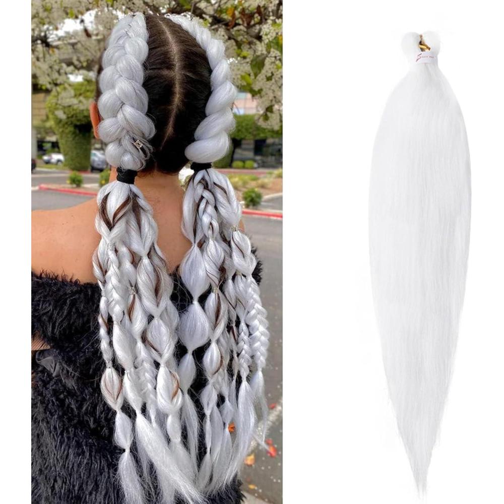 image:imageRajout Cheveux Tresse Prtir Tressage Cheveux Texture Yaki Easy Braids Extensions de Cheveux Tresss 1 Paquet Synthtiques Ombre Meches de Cheveux pour Tresses Africaine NoirampampGrisBlanc