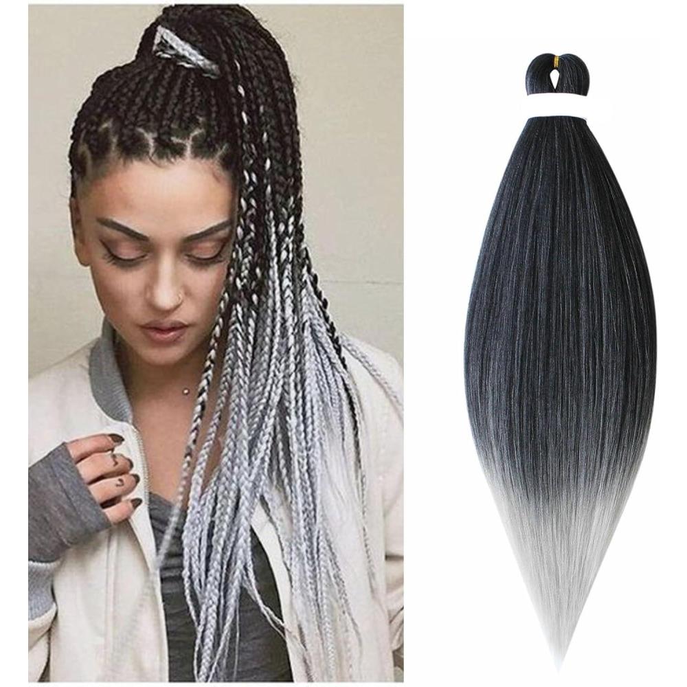image:imageRajout Cheveux Tresse Prtir Tressage Cheveux Texture Yaki Easy Braids Extensions de Cheveux Tresss 1 Paquet Synthtiques Ombre Meches de Cheveux pour Tresses Africaine NoirampampGrisNoirGris