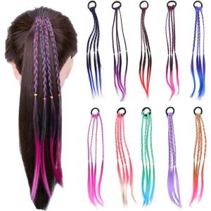 10 Pièces Extensions de Cheveux Colorés pour Filles, Couleurs Dégradées Filles Postiche Kit Tresses Cheveux Tresse Cheveux Enfant pour Cosplay Performance Party Festival Dressup Accessoires