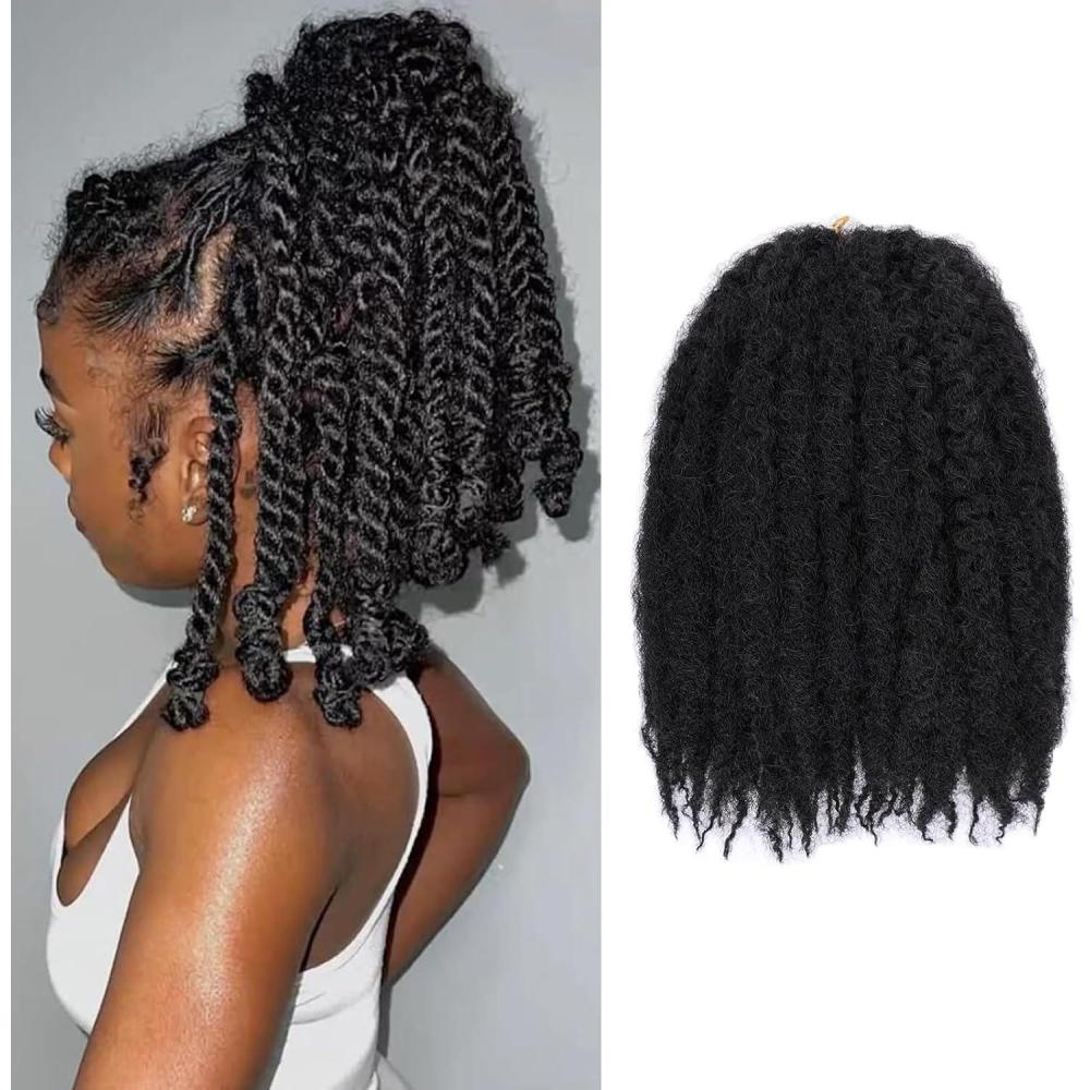 image:imageMarley Twist Braiding Hair Afro Kinky Curly Crochet Hair Long Cuban Twist Hair Extensions Synthetic Crochet Braids 1b 12inch3packs1b