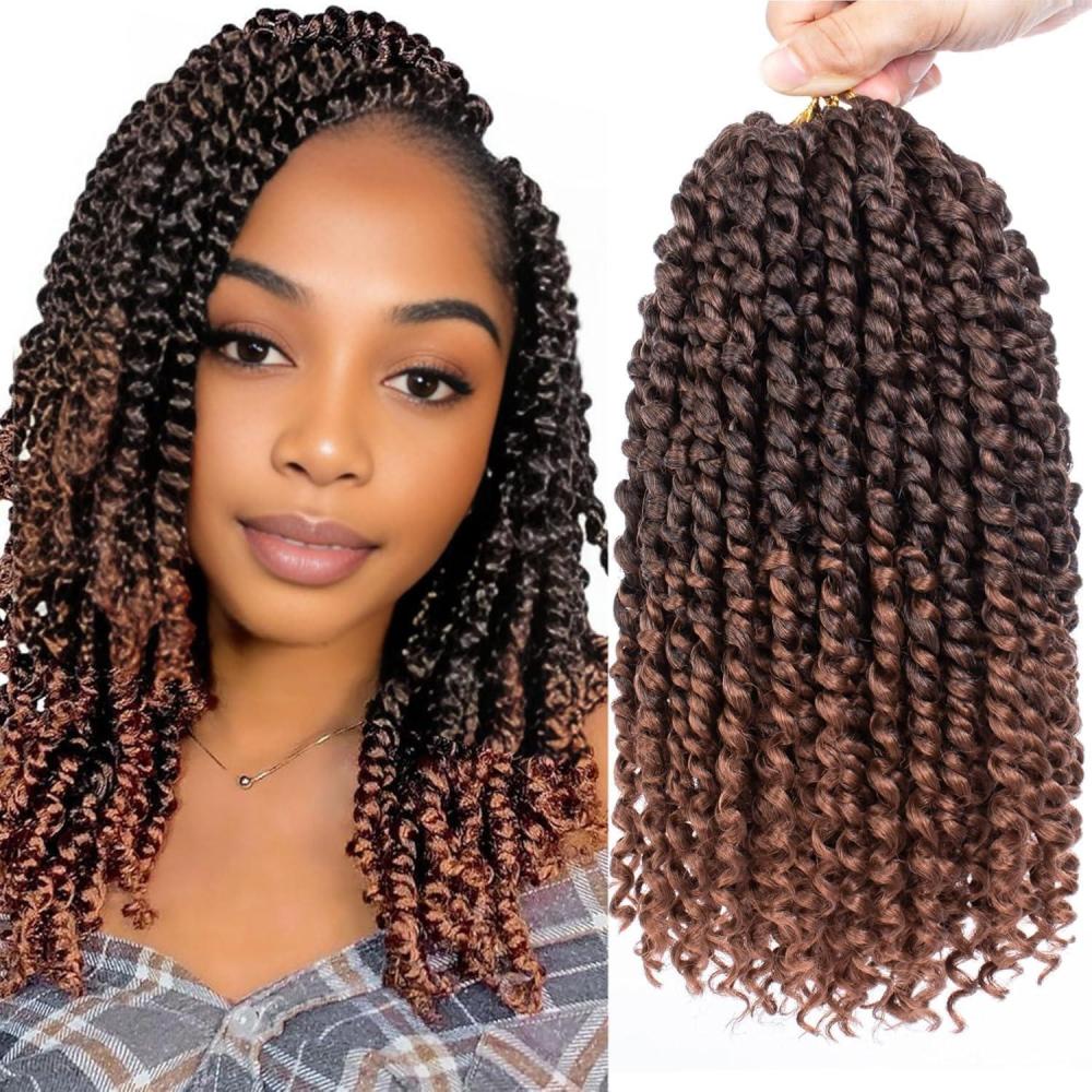 image:imageXtrend 10 pouces 8 packs Prsidette PASSION Twist Crochet Course Natural ombre Prboucle courte de passion Twists Extensions de cheveux pour les femmes 12 StrandsPack T27T30