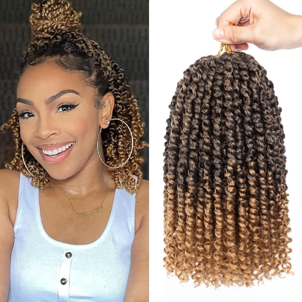 image:imageXtrend 10 pouces 8 packs Prsidette PASSION Twist Crochet Course Natural ombre Prboucle courte de passion Twists Extensions de cheveux pour les femmes 12 StrandsPack T27T27