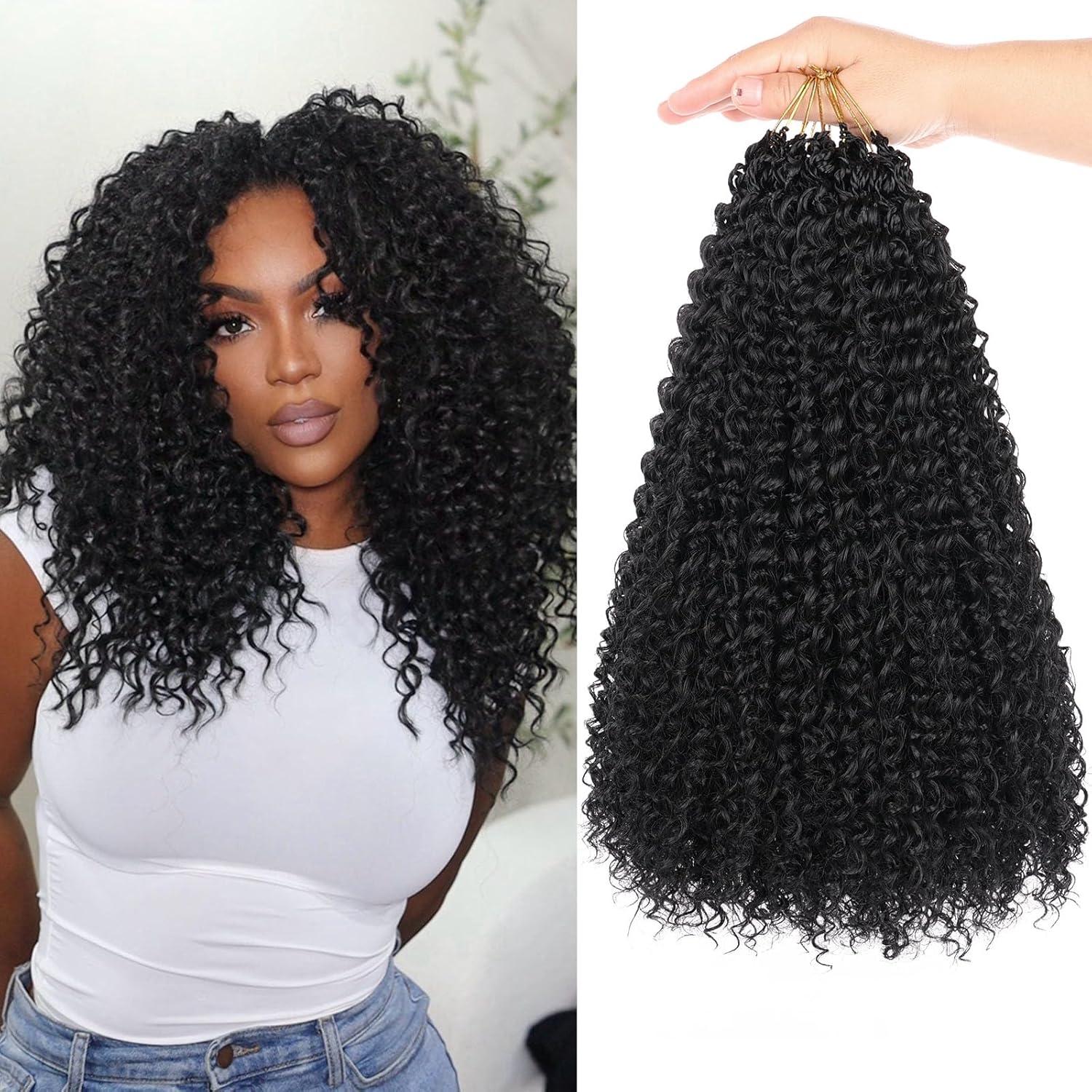 image:image12 Inch Pre Looped Micro Twist Crochet Hair for Mini Passion 8 Packs Black Kinky Curly Synthetic Hair for Black Women 1B1B