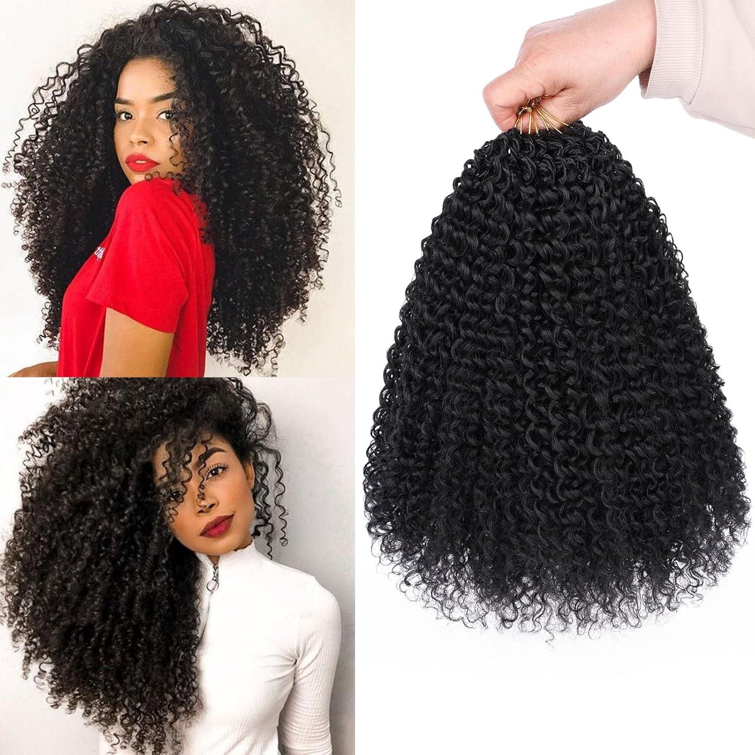 image:image12 Inch Pre Looped Micro Twist Crochet Hair for Mini Passion 8 Packs Black Kinky Curly Synthetic Hair for Black Women 1B1B