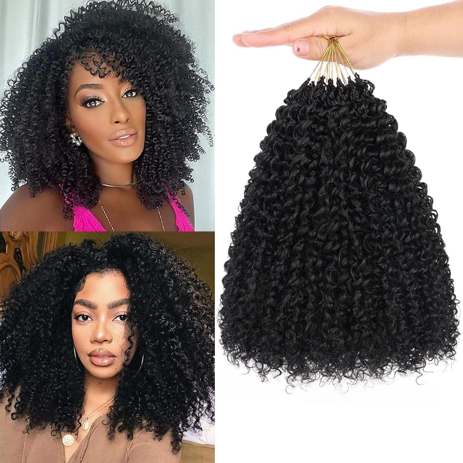 image:image12 Inch Pre Looped Micro Twist Crochet Hair for Mini Passion 8 Packs Black Kinky Curly Synthetic Hair for Black Women 1B1B