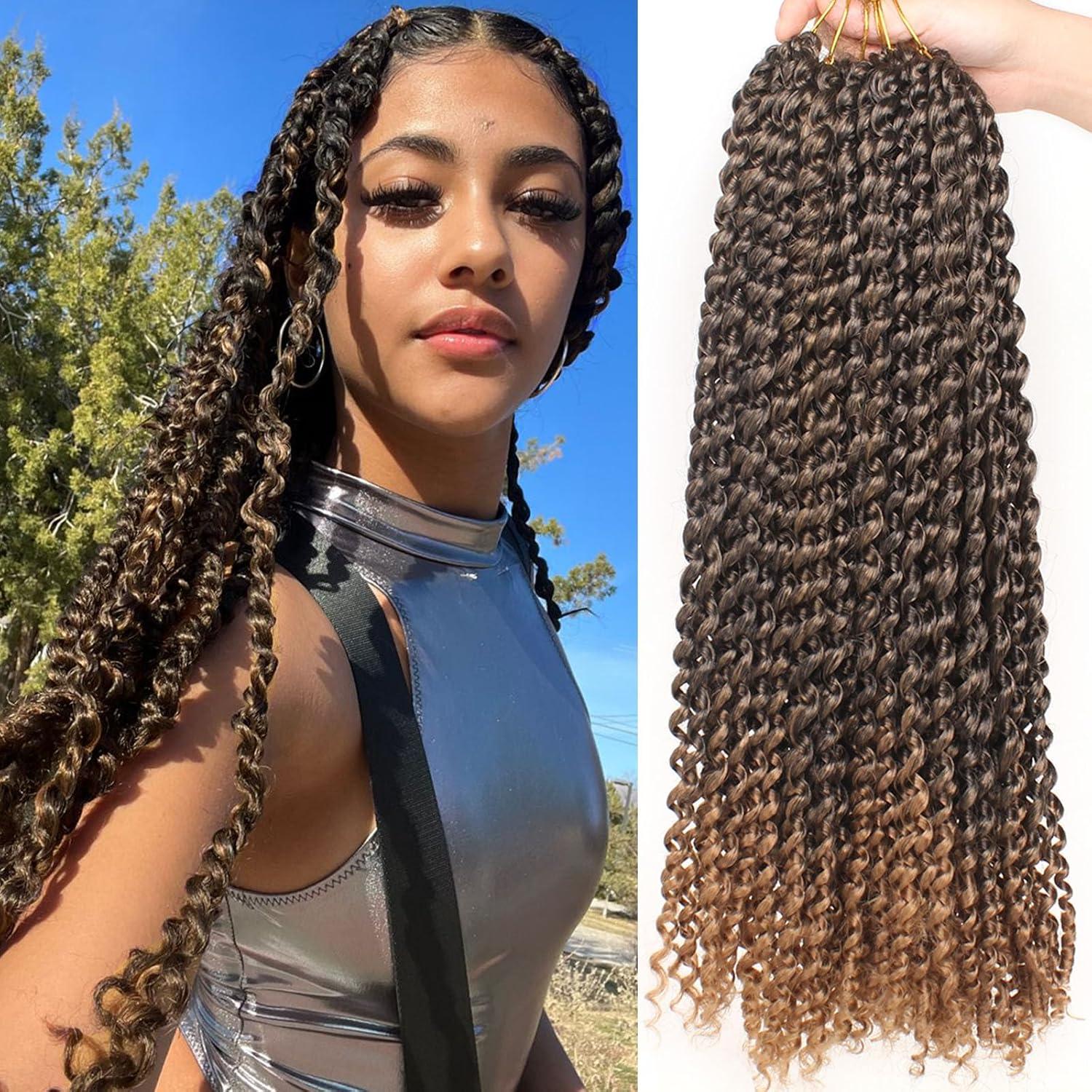 image:image7 Packs Water Wave Crochet Hair 24 Inch Passion Twist Hair Long Pre looped Bohemian Curly Braiding Hair Synthetic Hot Water Setting Braiding Hair Extensions for Women 27T27