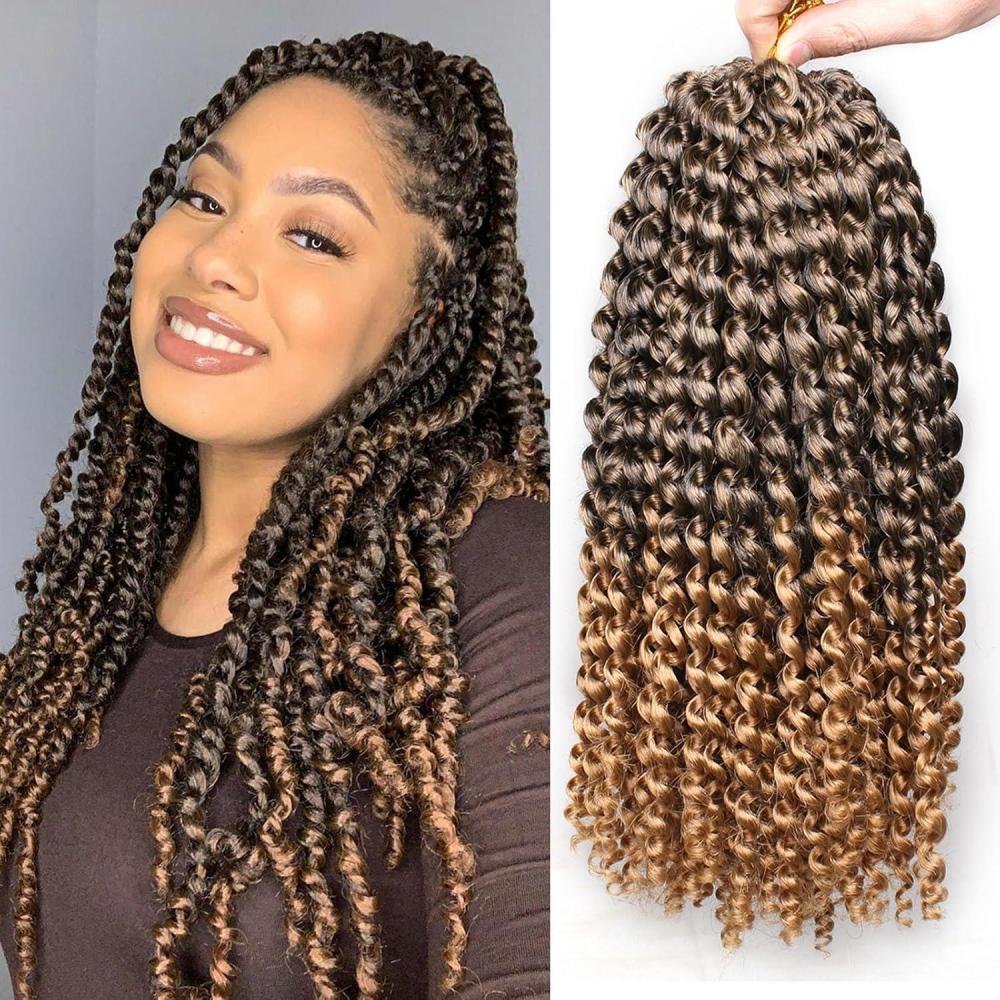 image:image7 Packs Water Wave Crochet Hair 24 Inch Passion Twist Hair Long Pre looped Bohemian Curly Braiding Hair Synthetic Hot Water Setting Braiding Hair Extensions for Women 27T27