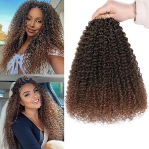 12 Inch Pre Looped Micro Twist Crochet Hair for Mini Passion 8 Packs Black Kinky Curly Synthetic Hair for Black Women (#1B)(#T30)