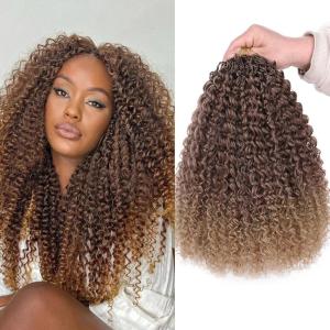 12 Inch Pre Looped Micro Twist Crochet Hair for Mini Passion 8 Packs Black Kinky Curly Synthetic Hair for Black Women (#1B)(#T3327)