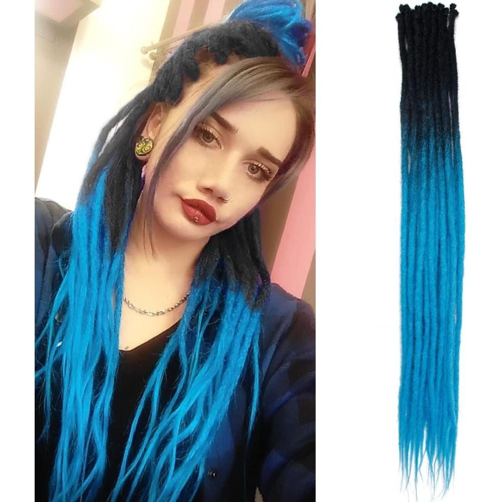 image:image20 Pouces 20 BrinsPaquet Extensions de Dreadlocks Synthtiques Minces 06 cm Cheveux Tresss au Crochet Dreads Douces Dreadlocks Une Extrmit Style Hippie Reggae HipHop Marron Fonc2BLUE
