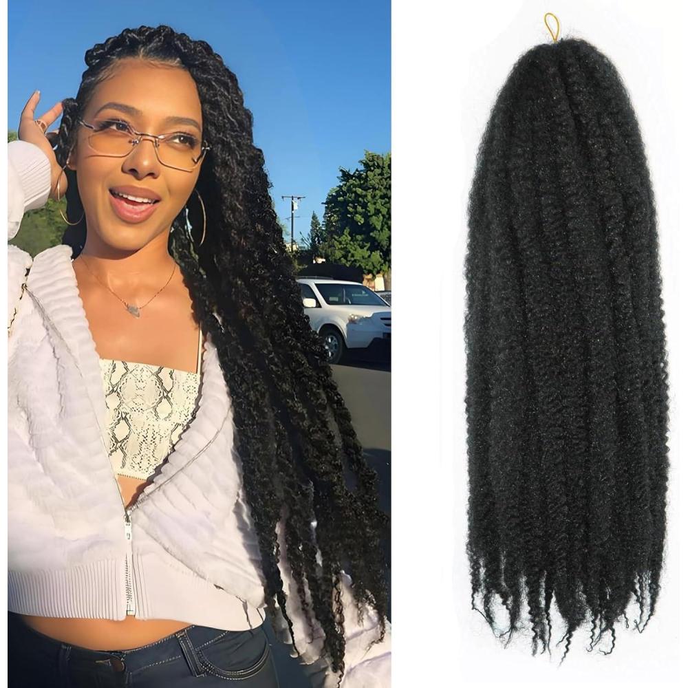 image:imageEnbeautiful Marley Twist Hair 24 Inch 8packs Marley Twists Braiding Hair Long Cuban Twist Hair Pre Fluffed Afro Kinky Curly Twists Crochet Hair Synthetic Marley Braids Extensions1B1b