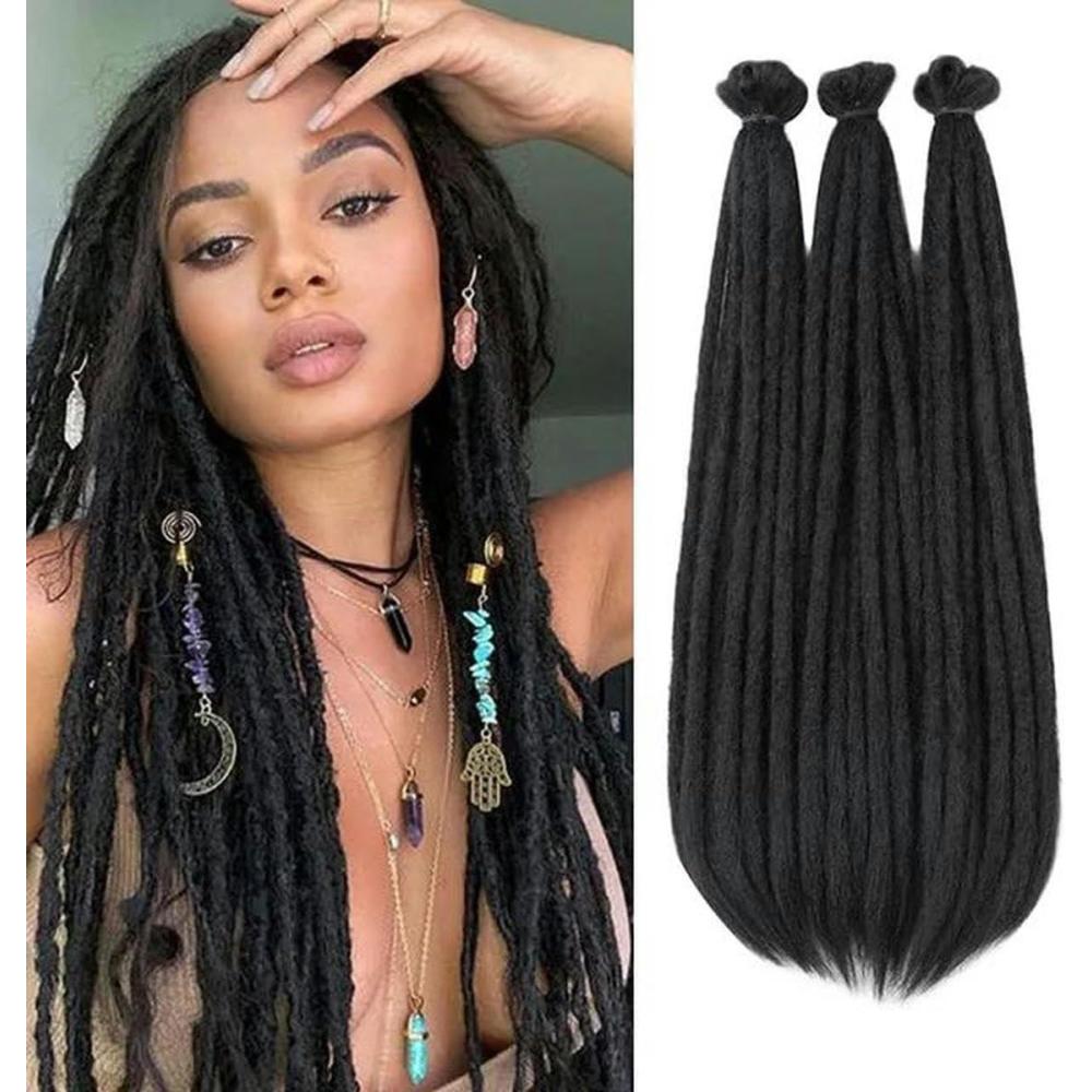 image:imageExtensions de cheveux dreadlocks faites la main 20 pouces tresses de dreadlocks au crochet souple cheveux tresses synthtiques faux locs cheveux pour femmes et hommesnoir violet bleu20 pouces20 b1b Paquet de 10 brins