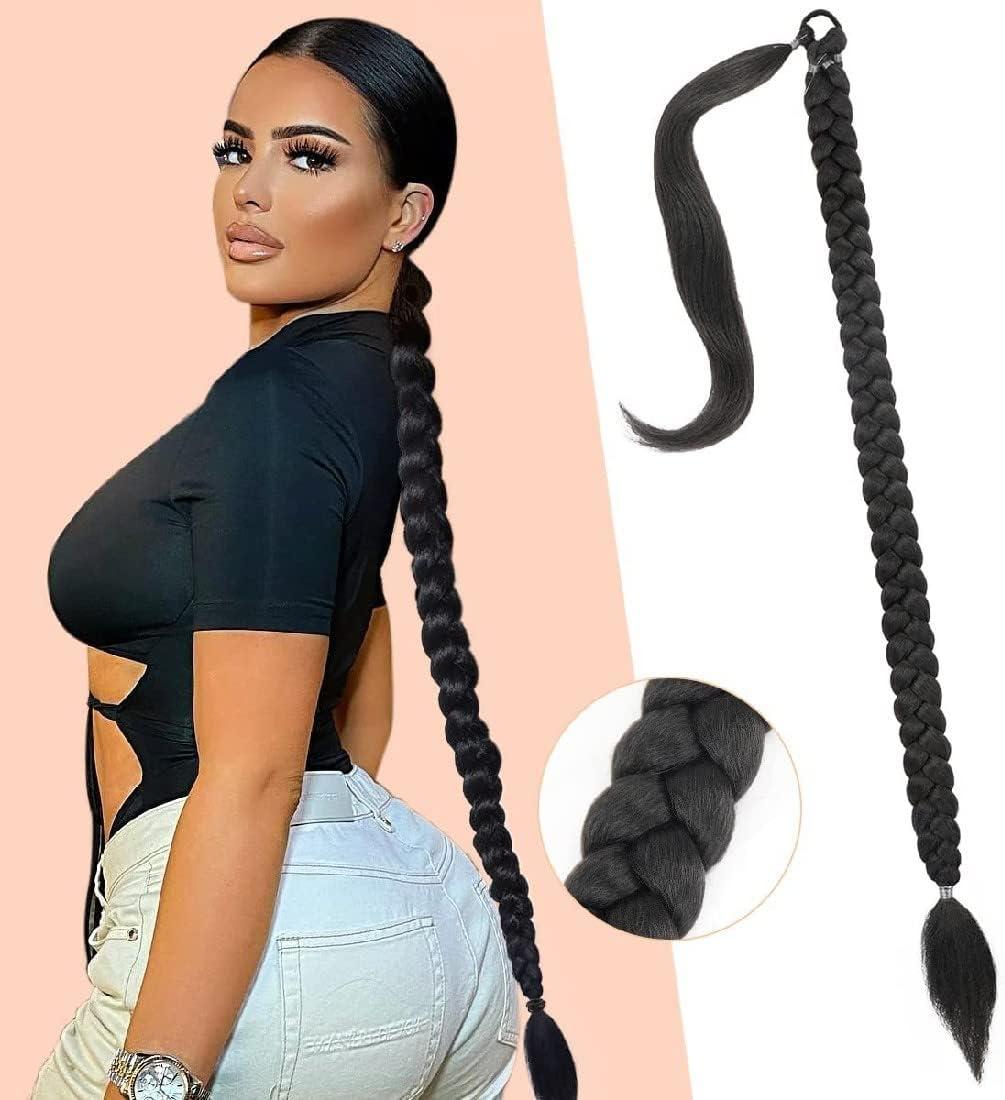 image:image1 PCS Extension de Queue de Cheval Tresse avec Attache CheveuxQueue de Cheval DIY Naturel doux Synthtique Postiche pour les FemmesNoir