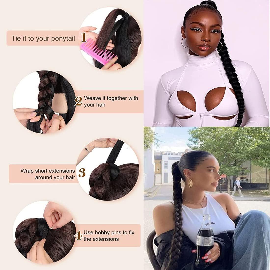 image:image1 PCS Extension de Queue de Cheval Tresse avec Attache CheveuxQueue de Cheval DIY Naturel doux Synthtique Postiche pour les FemmesNoir
