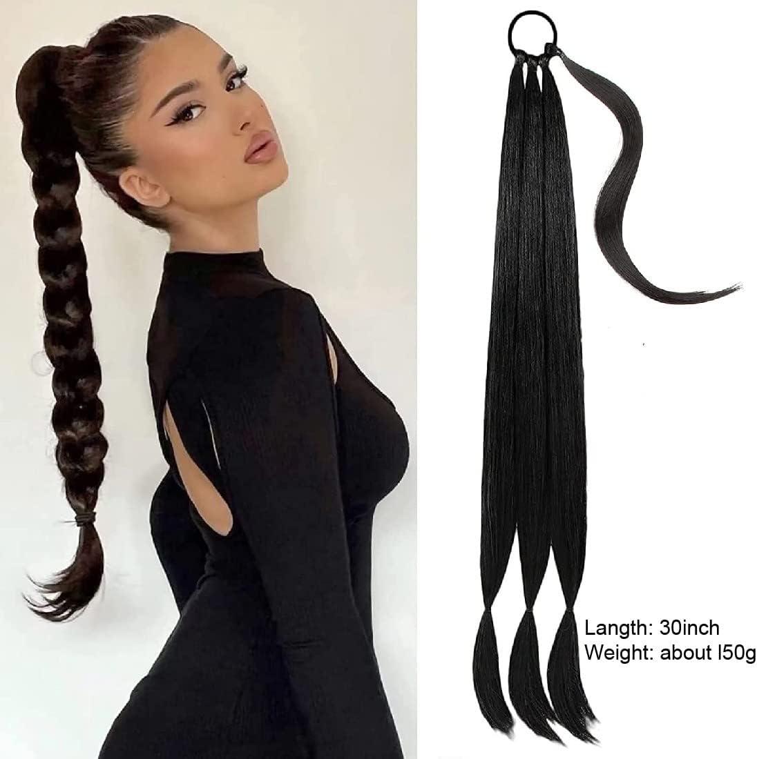 image:image1 PCS Extension de Queue de Cheval Tresse avec Attache CheveuxQueue de Cheval DIY Naturel doux Synthtique Postiche pour les FemmesNoir