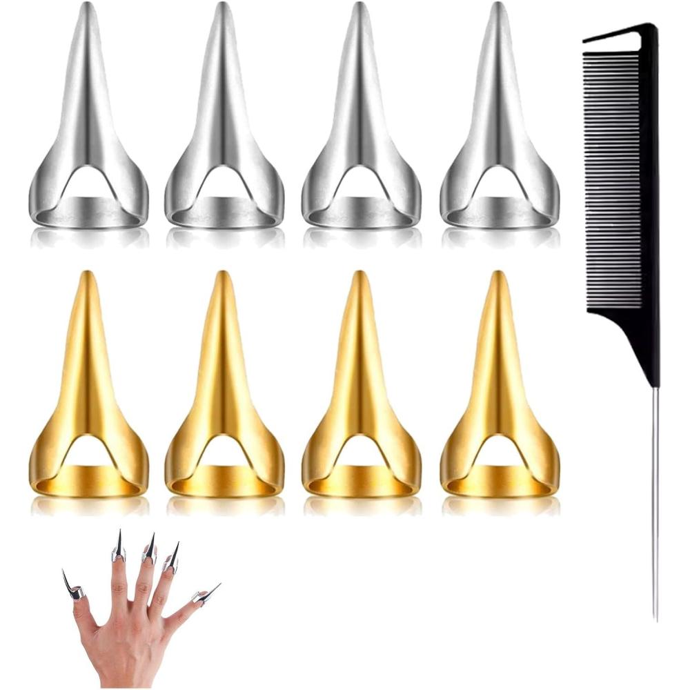 image:image9 Pice Meches pour Tresses Africaine OutilPeigne Cheveux Boucls Bague Plaquage Griffe CoiffureMeche Tresse Afro Comb Doigts Anneau Outils de Cheveux Sparation Coiffeur Peigne Fin Tresse Anneau